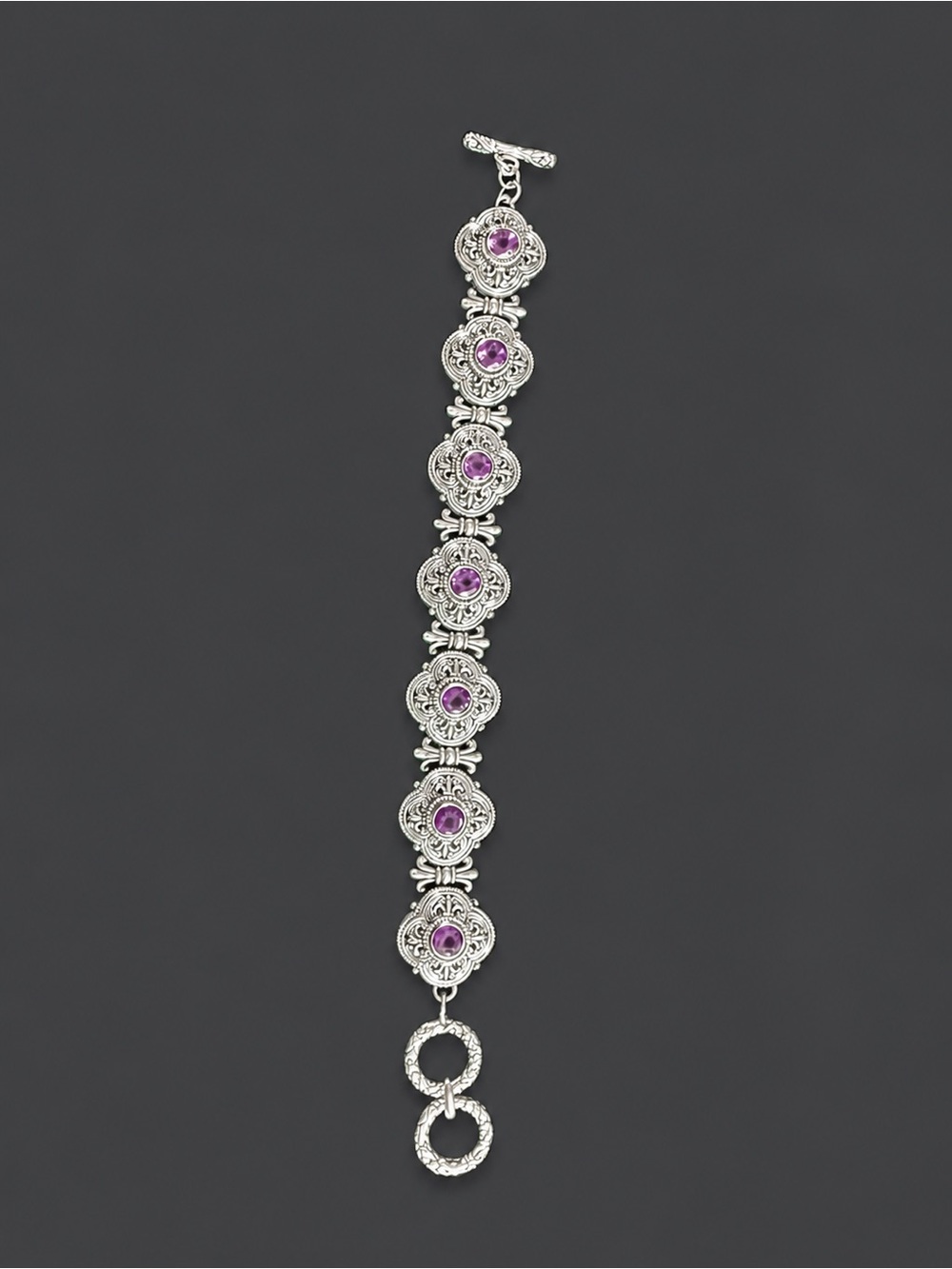 925 Sterling Silver Amethyst Bracelet 8 Gemstones 39g Filigree RGC